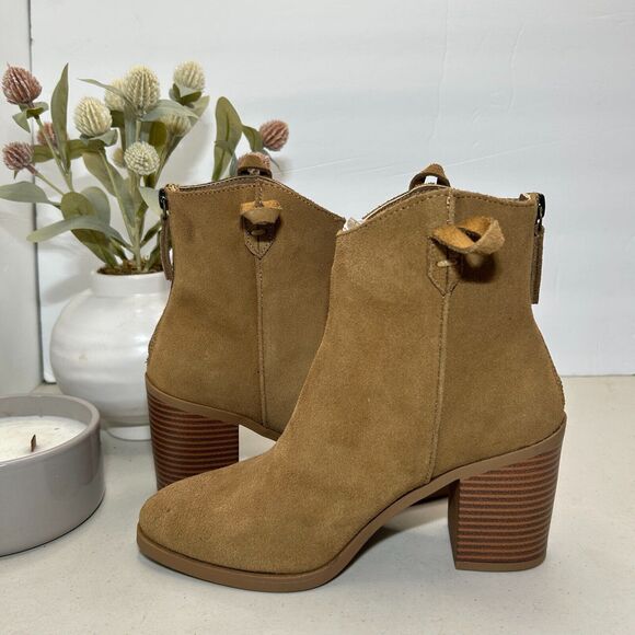 Mia Rhys Heeled Suede Bootie Leather Pull On Brown Women's US 6M NWOB - Picture 4 of 10